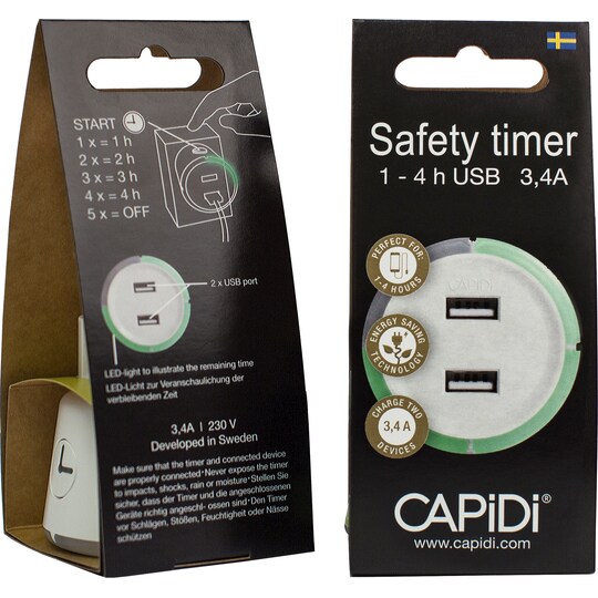 CAPiDi USB sikkerhetstimer TIUSBTI3.4AVIT (hvit)