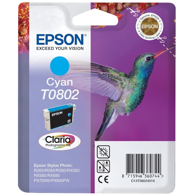 Epson blekkpatron Claria T0802 Cyan