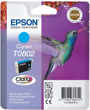 Epson blekkpatron Claria T0802 Cyan