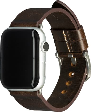 dbramante1928 Bornholm Apple Watch 42-45 mm skinnreim (mørkebrun/sølv)