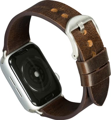 dbramante1928 Bornholm Apple Watch 42-45 mm skinnreim (mørkebrun/sølv)