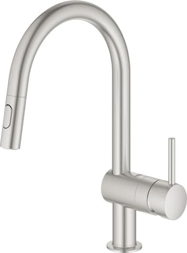 Grohe Minta blandebatteri med C-kran og hånddusj (brushed chrome)