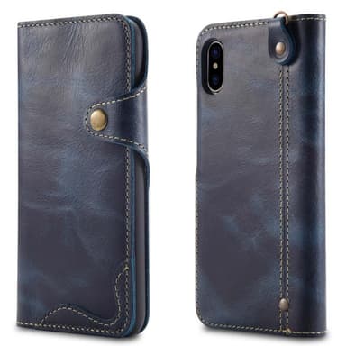 Lommebokdeksel 3-kort ekte lær Apple iPhone XS Max (6.5")  - Blå