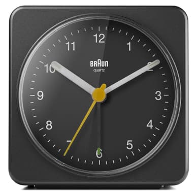 Braun firkantet vekkerklokke stillegående sort BC03B