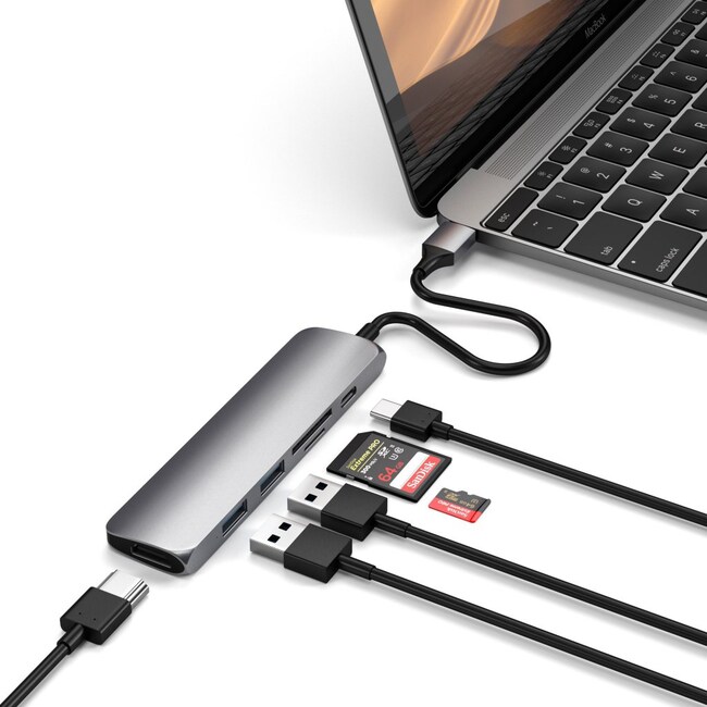 Satechi Slim USB-C MultiPort-adapter V2 (space grey) - Elkjøp