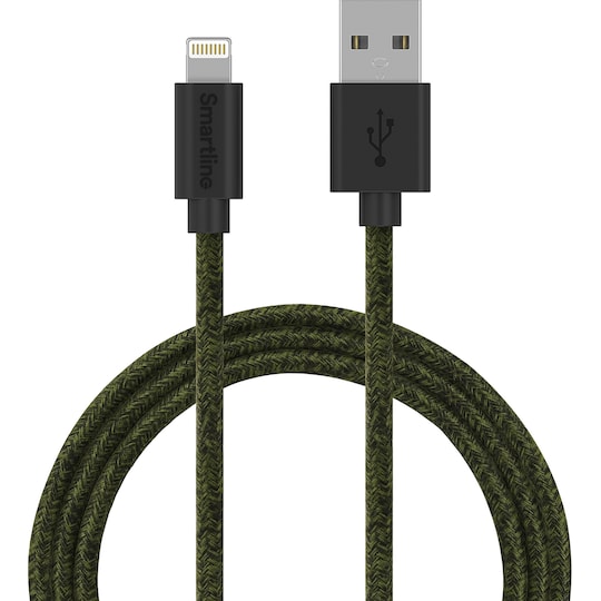 Smartline USB-A til Lightning flettet kabel 2 m (mørk grønn)