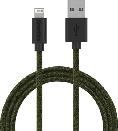 Smartline USB-A til Lightning flettet kabel 2 m (mørk grønn)