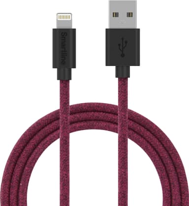 Smartline USB-A til Lightning flettet kabel 2 m (rød)