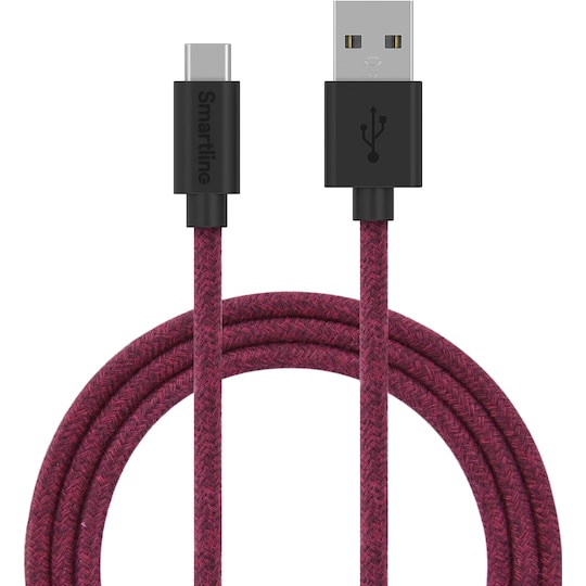 Smartline USB-A til USB-C flettet kabel 2 m (rød)