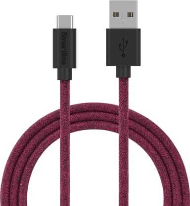 Smartline USB-A til USB-C flettet kabel 2 m (rød)