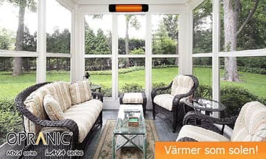 Opranic Nova 1400W mellombølge infrarød terrassevarmer med termostat