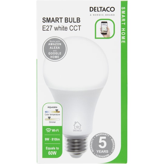 Deltaco E27 smart lyspære (hvit)