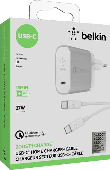 Belkin BOOST↑CHARGE USB-C-lader (hvit)