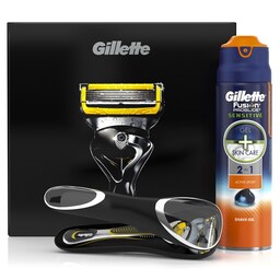 Gillette Fusion ProShield Barberhøvel & Etui + Gel 170 ml
