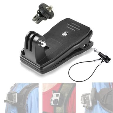 Ryggsekkeklemme for GoPro med kabellås Tilbehør 360 grader feste med klemme til GoPro Tilbehør til