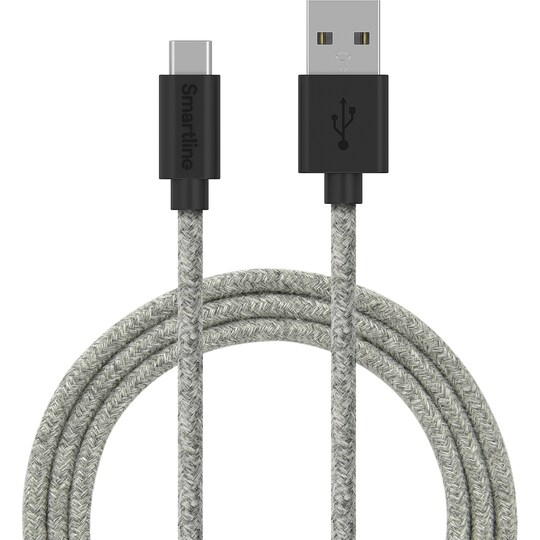 Smartline USB-A til USB-C flettet kabel 2 m (grå)