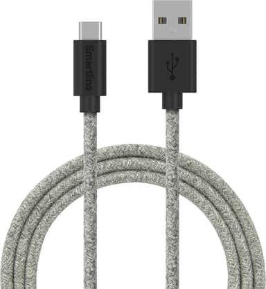 Smartline USB-A til USB-C flettet kabel 2 m (grå)