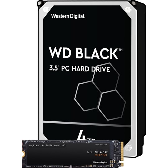 WD Black 3,5" 4 TB harddisk & WD Black SN750 1 TB NVMe SSD-lagring