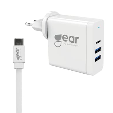GEAR Lader 220V 2xUSB-A 1xUSB-C PD 3.1 60W 4,8A 12-20V inkl 2m USB-C 3.1 kabel