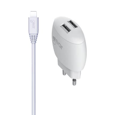 GEAR Lader 220V 2xUSB 2,4A Hvit USB-C 2.0 Kabel Rund 1m gen2