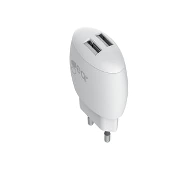 GEAR Lader 220V 2xUSB 2,4A Hvit USB-C 2.0 Kabel Rund 1m gen2