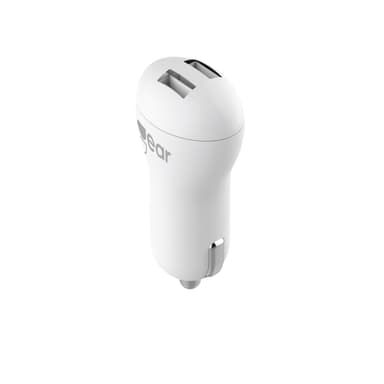 GEAR Lader 12-24V 2xUSB 2,4A Hvit MicroUSB Kabel Rund 1m
