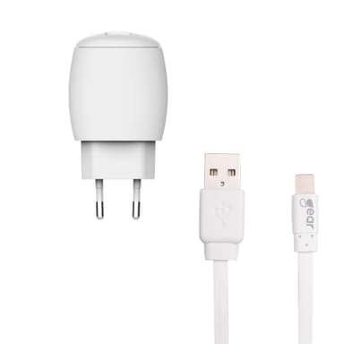 GEAR Lader 220V 1xUSB 1A Hvit MicroUSB Kabel 1m