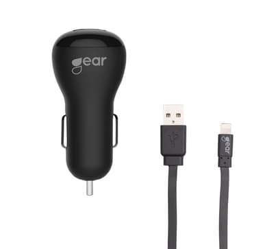 GEAR Lader 12-24V 1xUSB 1A Svart Lightning Kabel 1m MFI