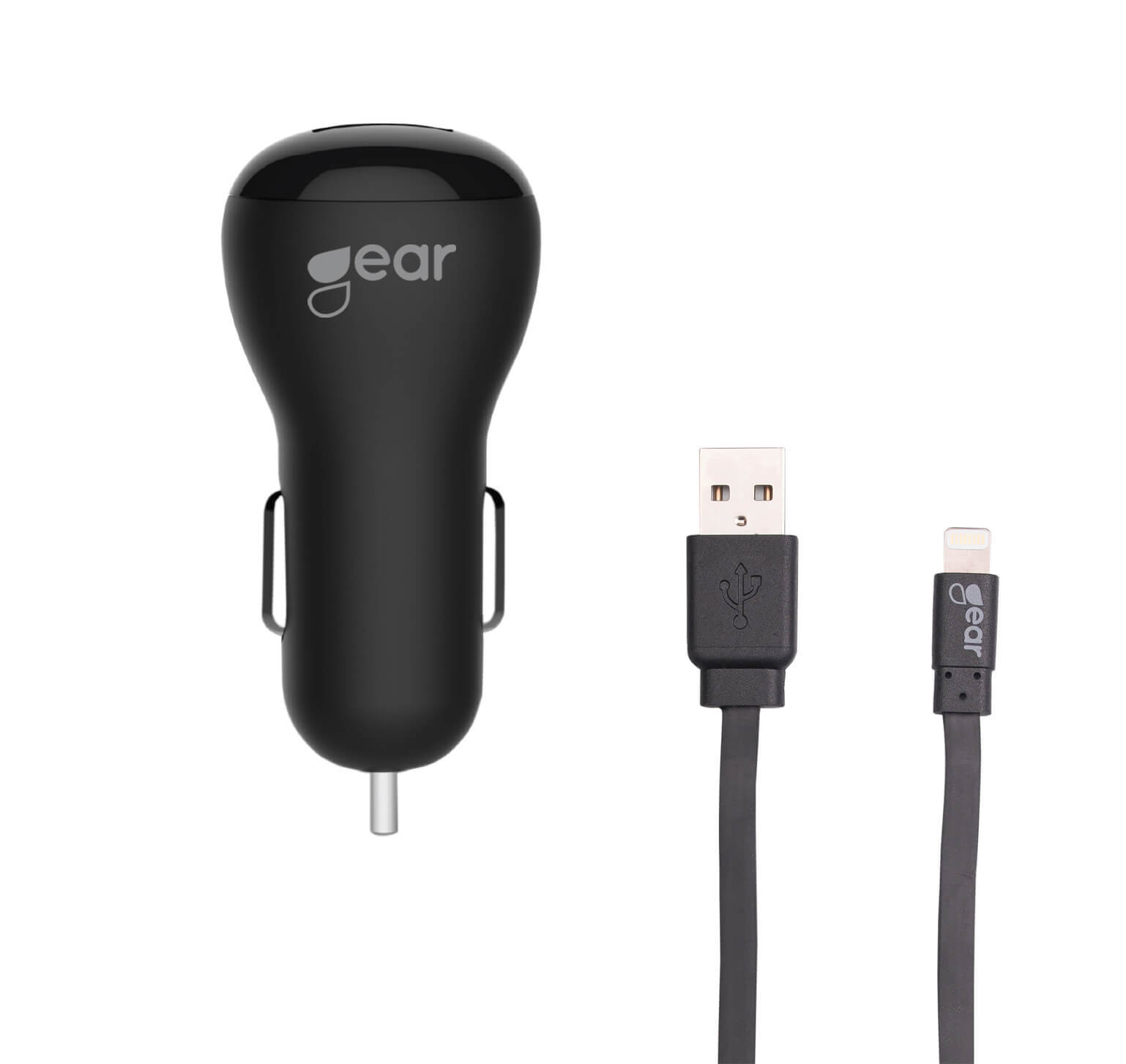 GEAR Lader 12-24V 1xUSB 1A Svart Lightning Kabel 1m MFI