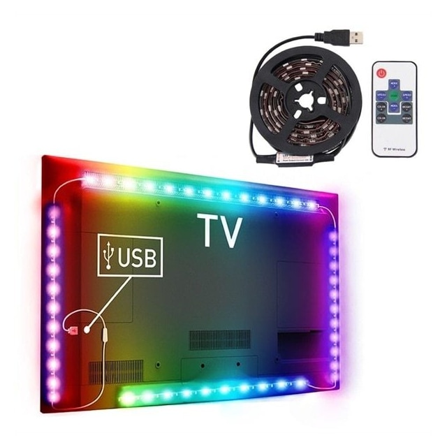 Tv belysning Usb med fjernkontroll - 12W 60 LEDs SMD 5050 RGB 1x1m