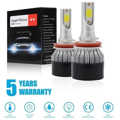 Led konvertering strålekaster 2-Pack Lyspærer H8 / H9 / H11 18W 2000LM 6000K Xenon