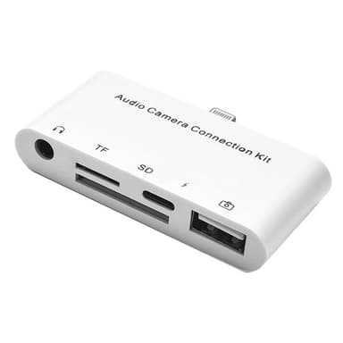 iPhone Adapter USB HUB + USB Type-C + 3,5mm hodetelefoner + Kortleser