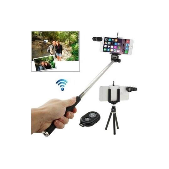 Universal Bluetooth Selfiepinne med stativ & Zoom - Mobillinse 7i1