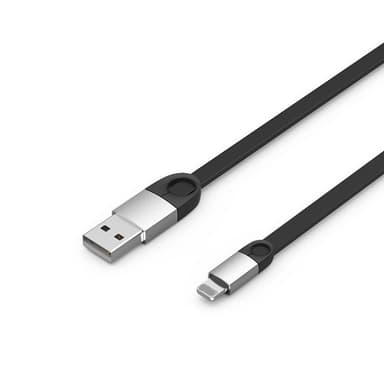Lightning data og ladekabel - flat - 1 m - svart