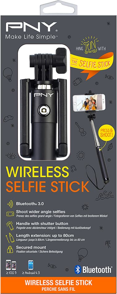 PNY trådløs selfiestang 80 cm (sort)