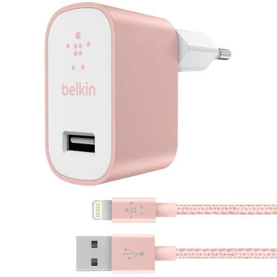 Belkin Mixit hjemmelader+ Lightning-kabel (rosegull)