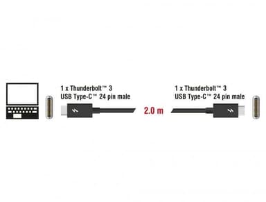 DeLock 84847 Thunderbolt3-kabel 2m 20Gbps 60W Strømforsyning USB C til USB C 4K UHD video svart