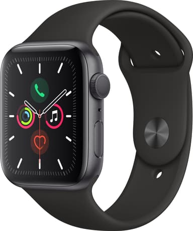 Apple Watch Series 5 44 mm (stellargrå alu/sort sportsreim)