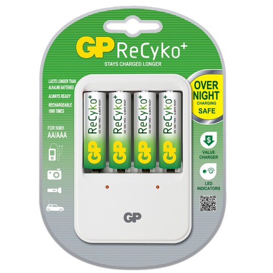 GP ReCyko rask lader med 4 stk.AA batterier