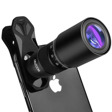 Fotolins med 18x zoom med stativ for mobil - svart