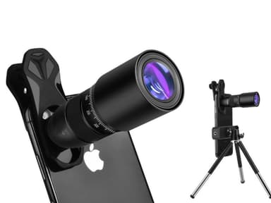 Fotolins med 18x zoom med stativ for mobil - svart
