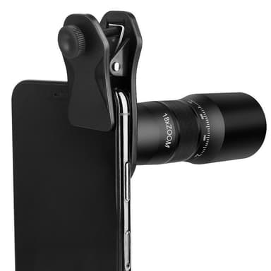 Fotolins med 18x zoom med stativ for mobil - svart