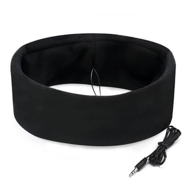 Pannebånd med hodetelefon innebygd - sort bomull / fleece