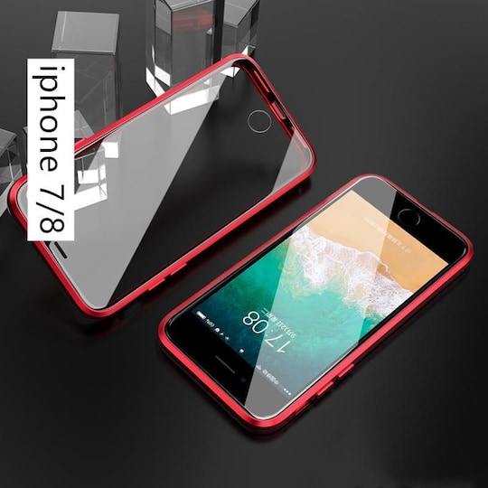 Magnetisk skall med dobbeltsidig herdet glass - iPhone 7 og 8 - Rød