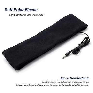 Pannebånd med hodetelefon innebygd - sort bomull / fleece