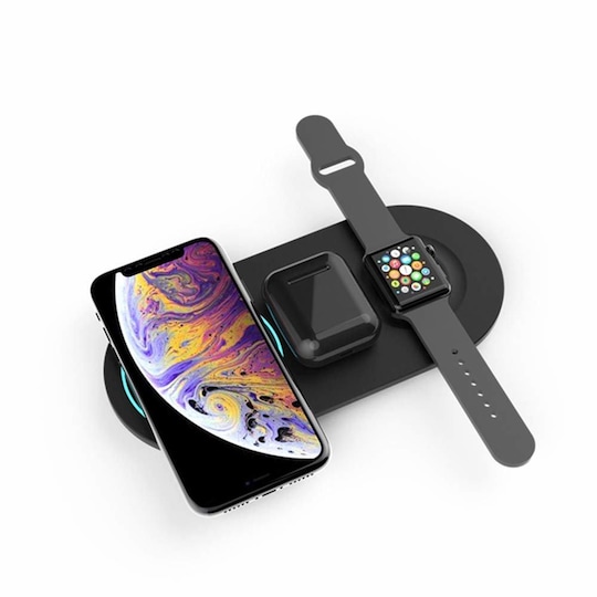 Trådløs hurtiglader for mobil, Apple Watch og Airpods svart