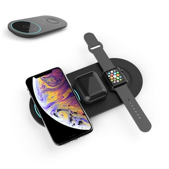 Trådløs hurtiglader for mobil, Apple Watch og Airpods svart