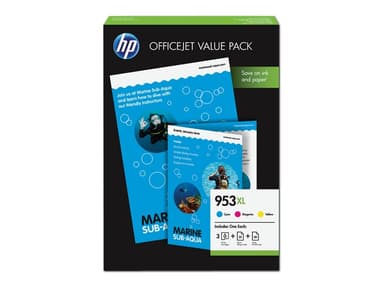 HP 953XL Office Value Pack - 3-pack - Høy ytelse - farge (cyan, magenta, gul) - original - blekkpatron
