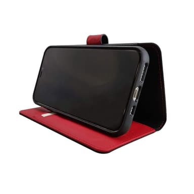 Miljøvennlig ekte lær iPhone 11 2 in 1 lommebok deksel - Black/Red