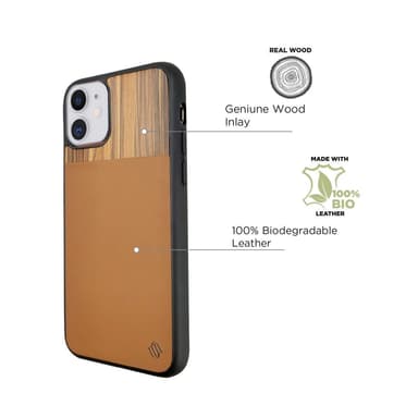 Miljøvennlig ekte lær / Wooden iPhone 11 deksel - Brown